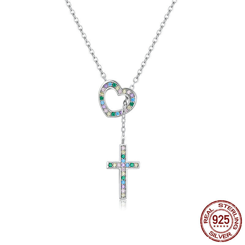 Collar de Plata Esterlina para Mujer con Corazón y Cruz - ariascreative