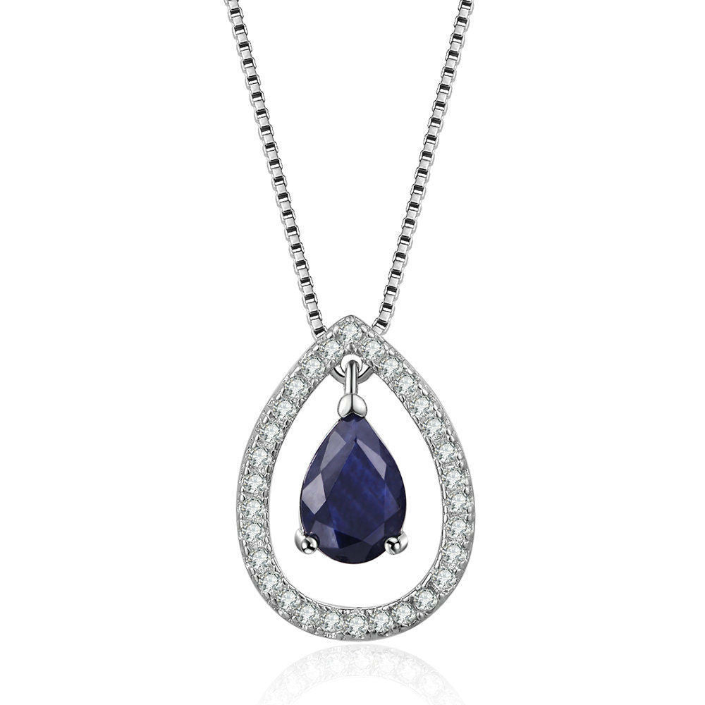 Collar Gota de Vida en plata de ley 925 con ágata azul natural, elegante diseño de joyería de AriasCreative.