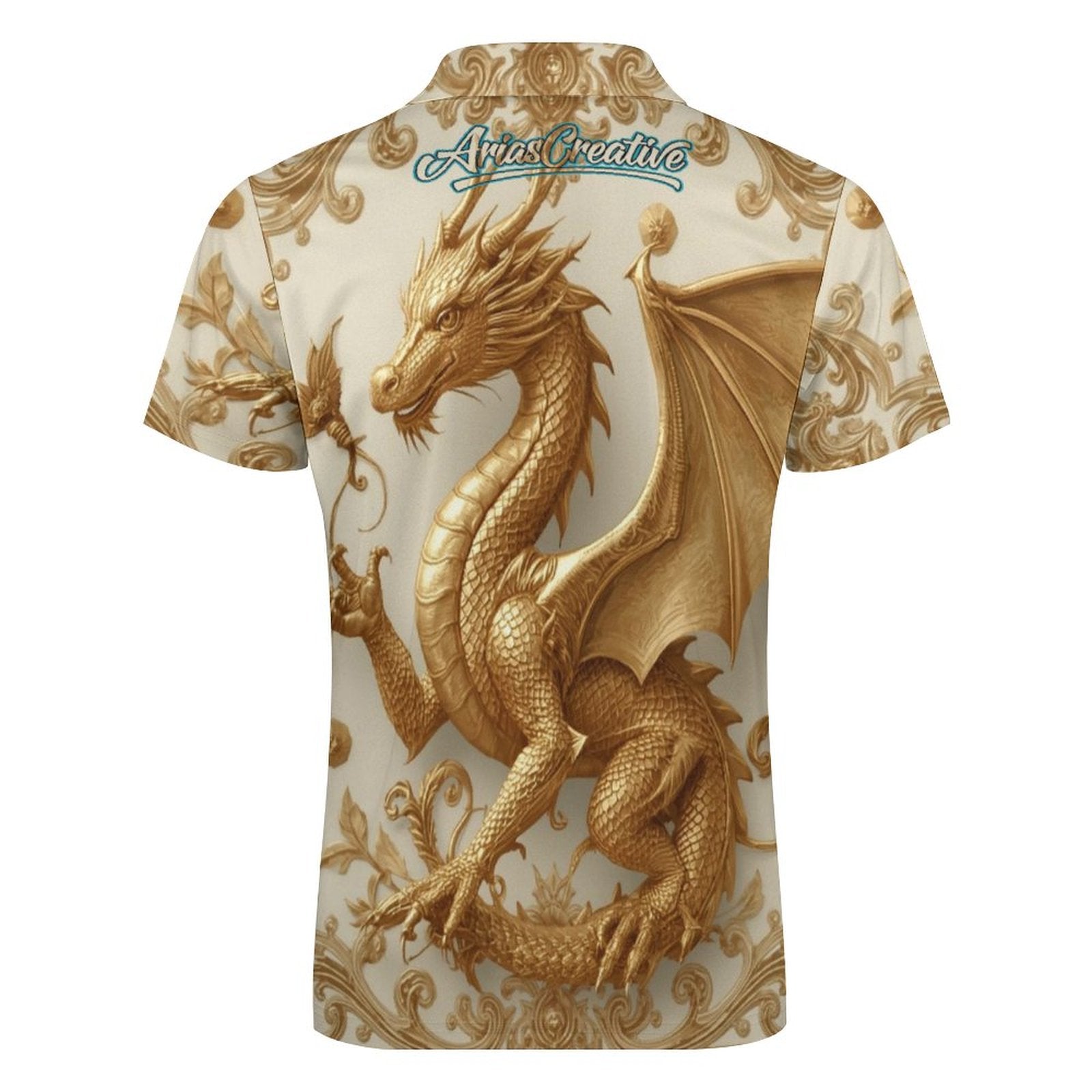 Polo de hombre AriasCreative en color premium con diseño de dragón Baroque dorado, edición exclusiva de AriasCreative.