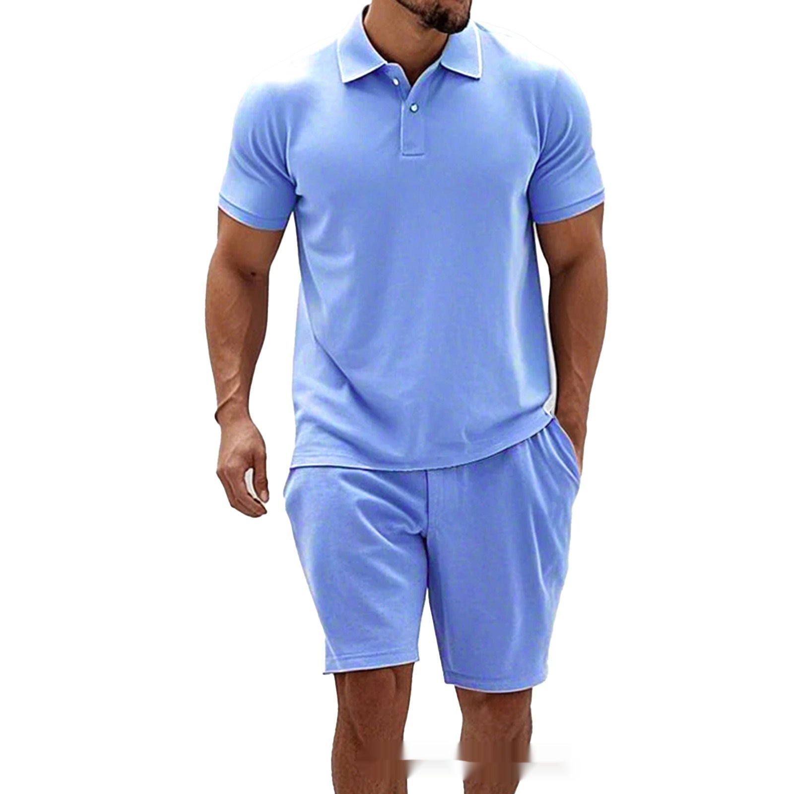 Conjunto de hombre verano ajustado con cremalleras de AriasCreative, camiseta de rayas y pantalón corto para un estilo cómodo y moderno.