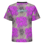 Camiseta manga corta rosa y gris de AriasCreative con el lema "ROMPO MIS LÍMITES" en tela suave.