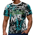 Camiseta manga corta Élite 4 Espíritus de AriasCreative™ en azul y negro, diseño moderno y cómodo para uso casual.