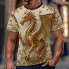 Camiseta manga corta AriasCreative Premium Golden Baroque Dragon con diseño imperial en tejido Sorona, detalles dorados y estilo elegante.