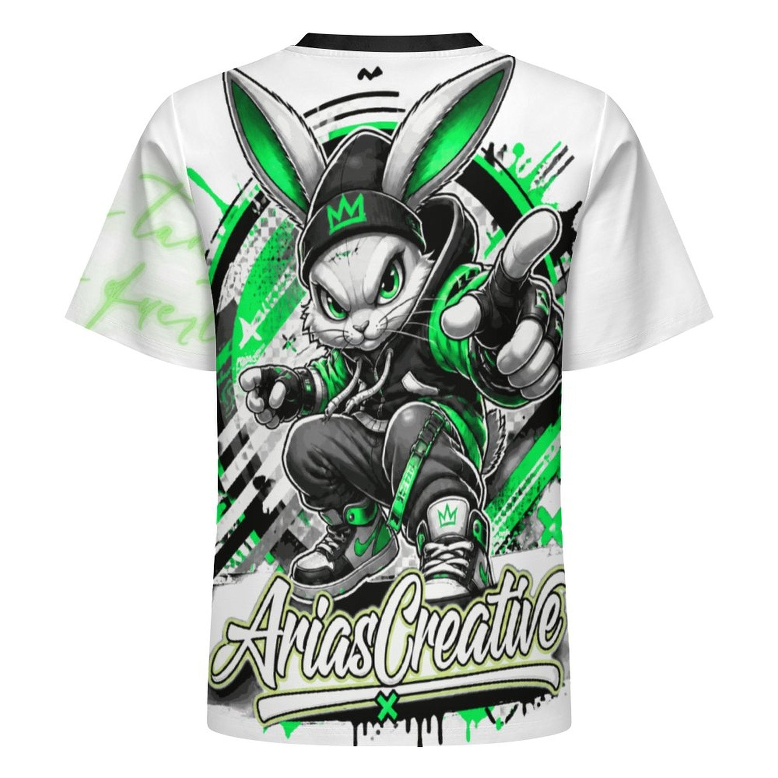 Camiseta AriasCreative Conejo Urbano Verde de streetwear premium con diseño 3D, en color verde, de la marca SALE-Personal Design