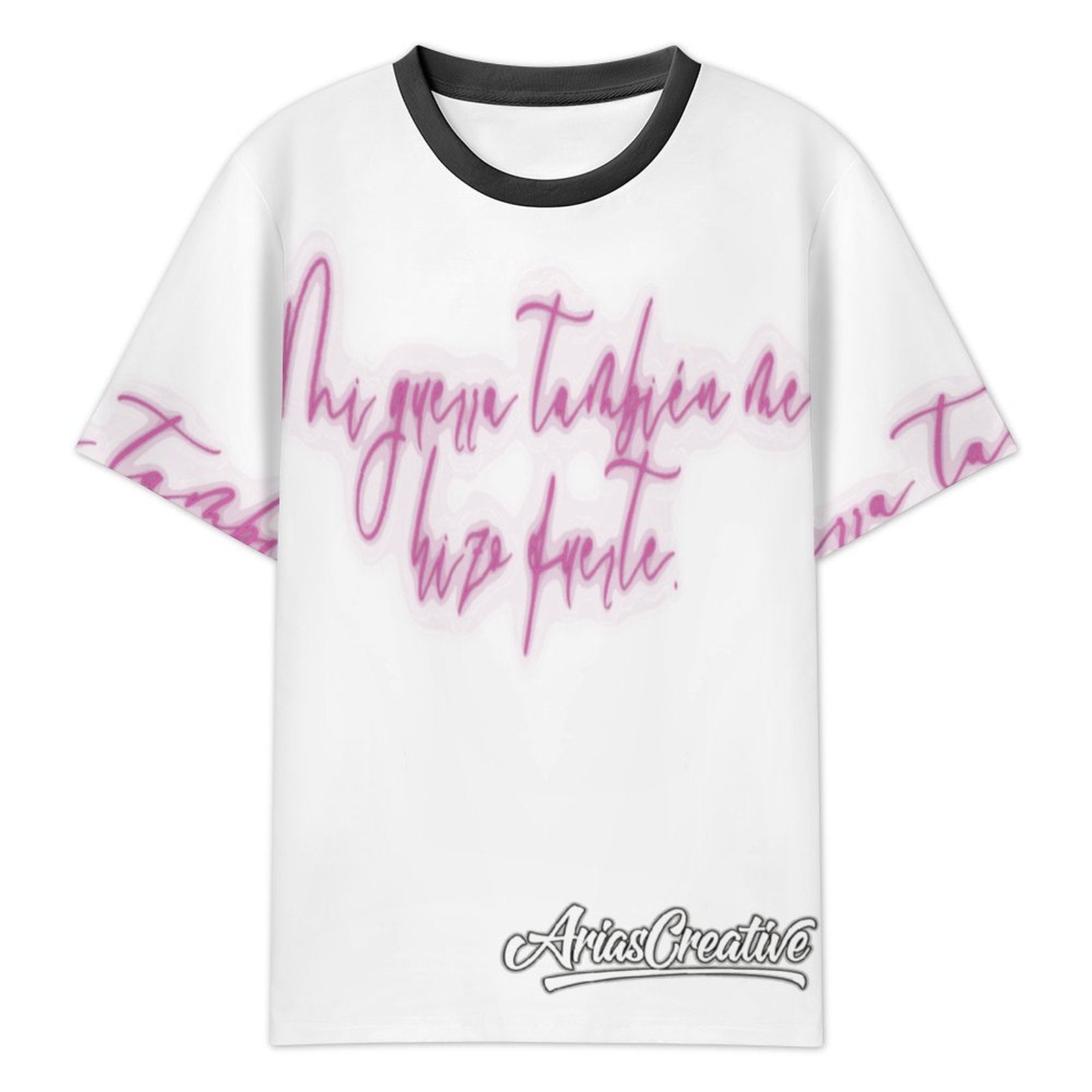 Camiseta AriasCreative rosa de streetwear premium con frase motivadora, diseñada por SALE-Personal Design, vista en la imagen.