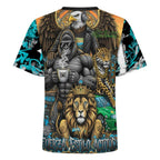 Camiseta manga corta AriasCreative Élite 4 Espíritus en azul y negro, diseño moderno y colorido para hombre
