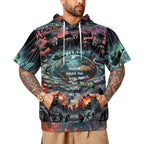 Short sleeve hoodie by peaprint featuring all-over print and urban art design "Money Rules the World, But People Pay the Price."