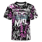 Camiseta manga corta AriasCreative Élite 4 Espíritus en rosa y negro, diseño con detalles estilo moderno y vibrante.