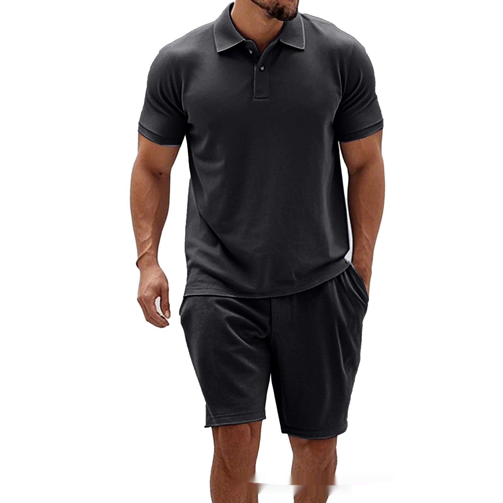 Conjunto de ropa para hombre de verano de AriasCreative: camiseta de rayas ajustada con cremallera y pantalón corto.