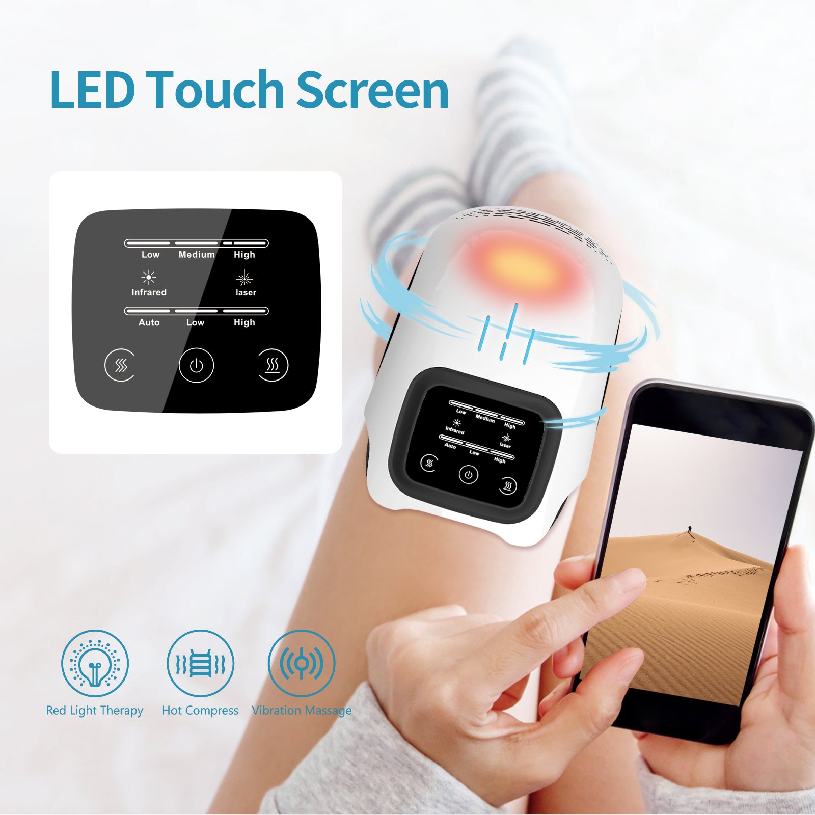Masajeador de Rodilla Inteligente Eléctrico para Uso en Casa – Amasado, Calefacción, Vibración e Infrarrojo, Recargable para Alivio del Dolor - ariascreative