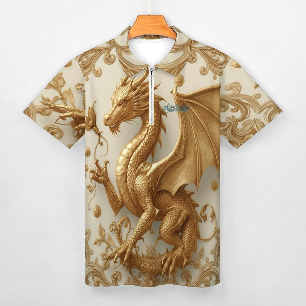 Polo para hombre AriasCreative Premium Golden Baroque Dragon, edición exclusiva, con diseño elegante y detalles dorados.