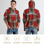 Sudadera con capucha AriasCreative "ROMPO MIS LÍMITES" en color rojo y gris, vista frontal.