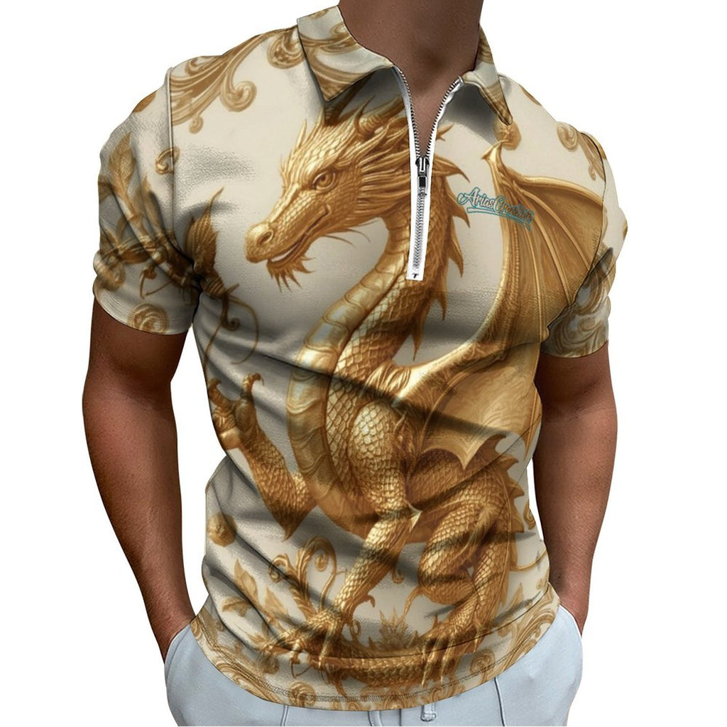 Polo para hombre AriasCreative Premium Golden Baroque Dragon edición exclusiva, con diseño elegante en color dorado y detalles artísticos