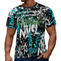 Camiseta manga corta AriasCreative Élite 4 Espíritus en azul y negro, diseño moderno y estilo deportivo para hombre.