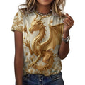 Camiseta mujer Golden Baroque Dragon de AriasCreative con diseño dorado y detalles elegantes, ropa moderna y original.