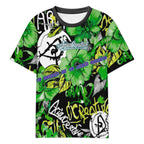 Camiseta manga corta verde de PeaPrint con mensaje "Tu sonrisa es tu jardín secreto" en estilo artístico.