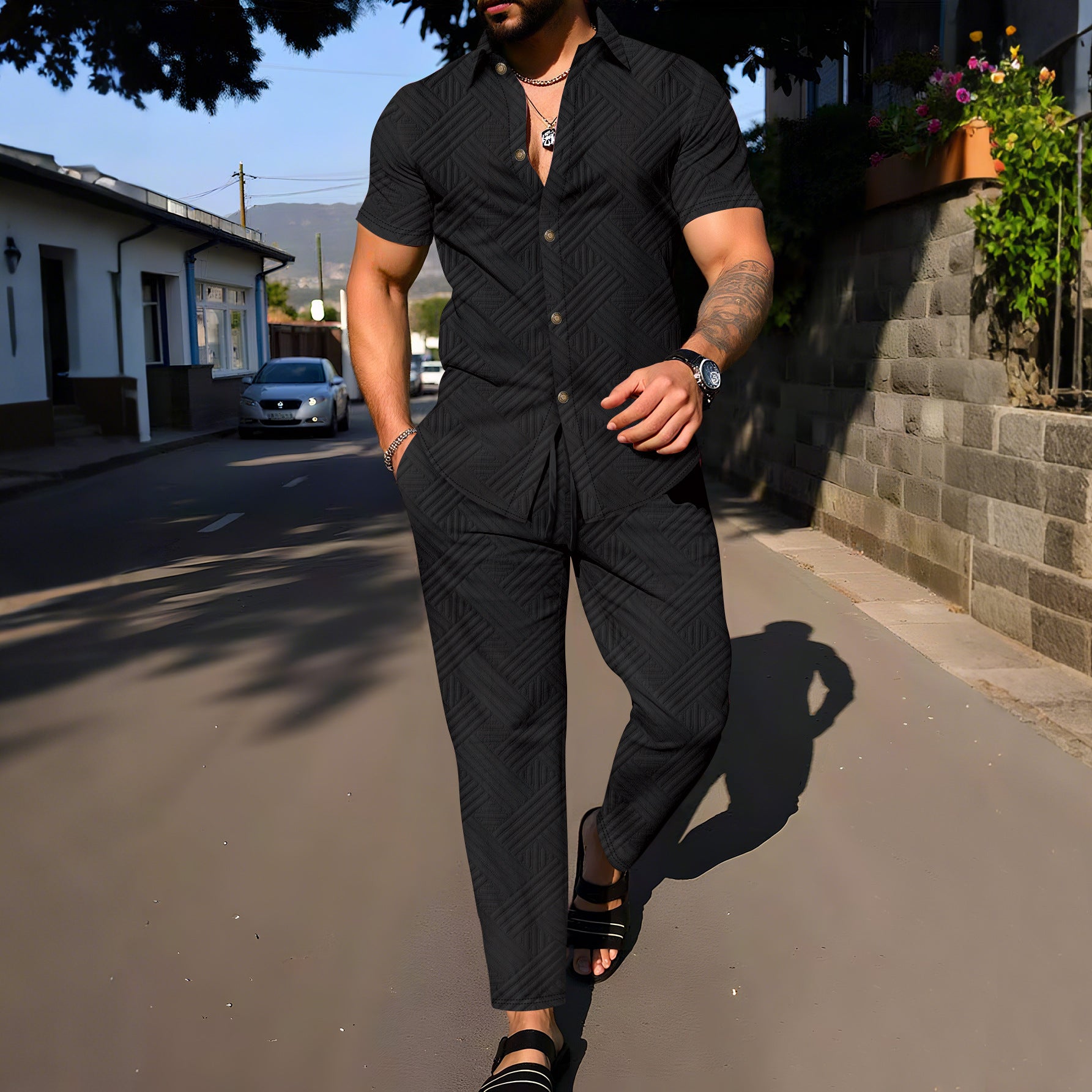 Conjunto de ropa de verano para hombre de 2 piezas de AriasCreative, camiseta de manga corta y pantalón ligero casual.