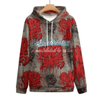 Sudadera con capucha AriasCreative "Rompo mis límites" en rojo y gris, con diseño de estilo streetwear.