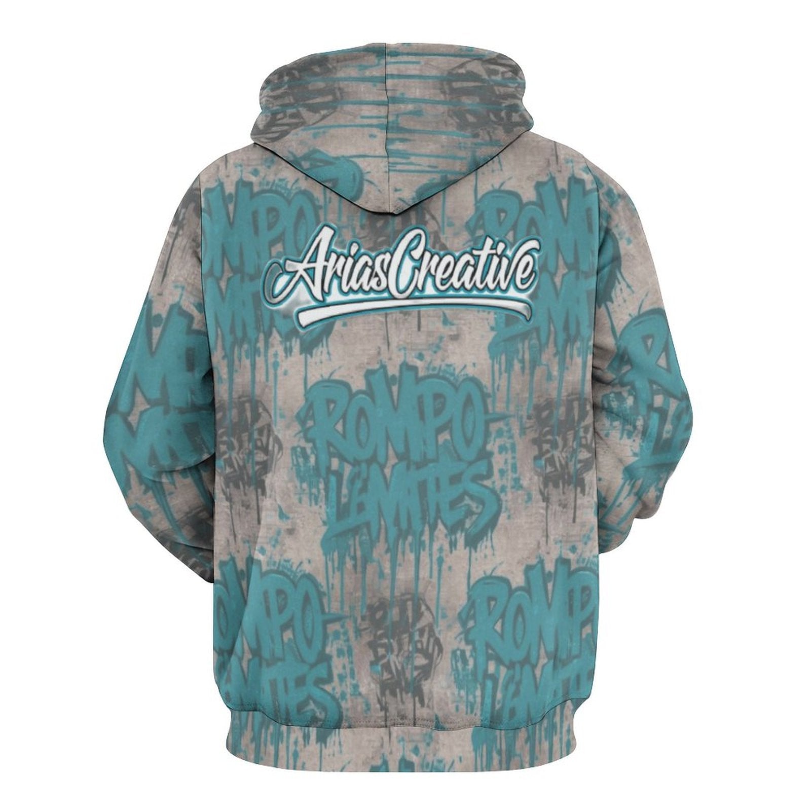 Sudadera con capucha Peaprint "ROMPO MIS LÍMITES" de AriasCreative, streetwear urbano premium, en color gris con diseño en la parte frontal.