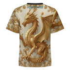 Camiseta manga corta AriasCreative Premium Golden Baroque Dragon con diseño de dragón y arte imperial en tejido Sorona.