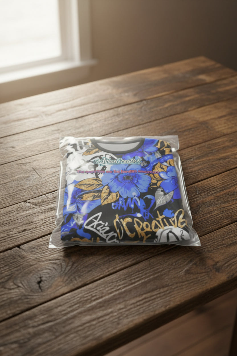 Camiseta manga corta AriasCreative con frase "Tu sonrisa es tu jardín secreto" en color blanco, diseño casual y cómodo.