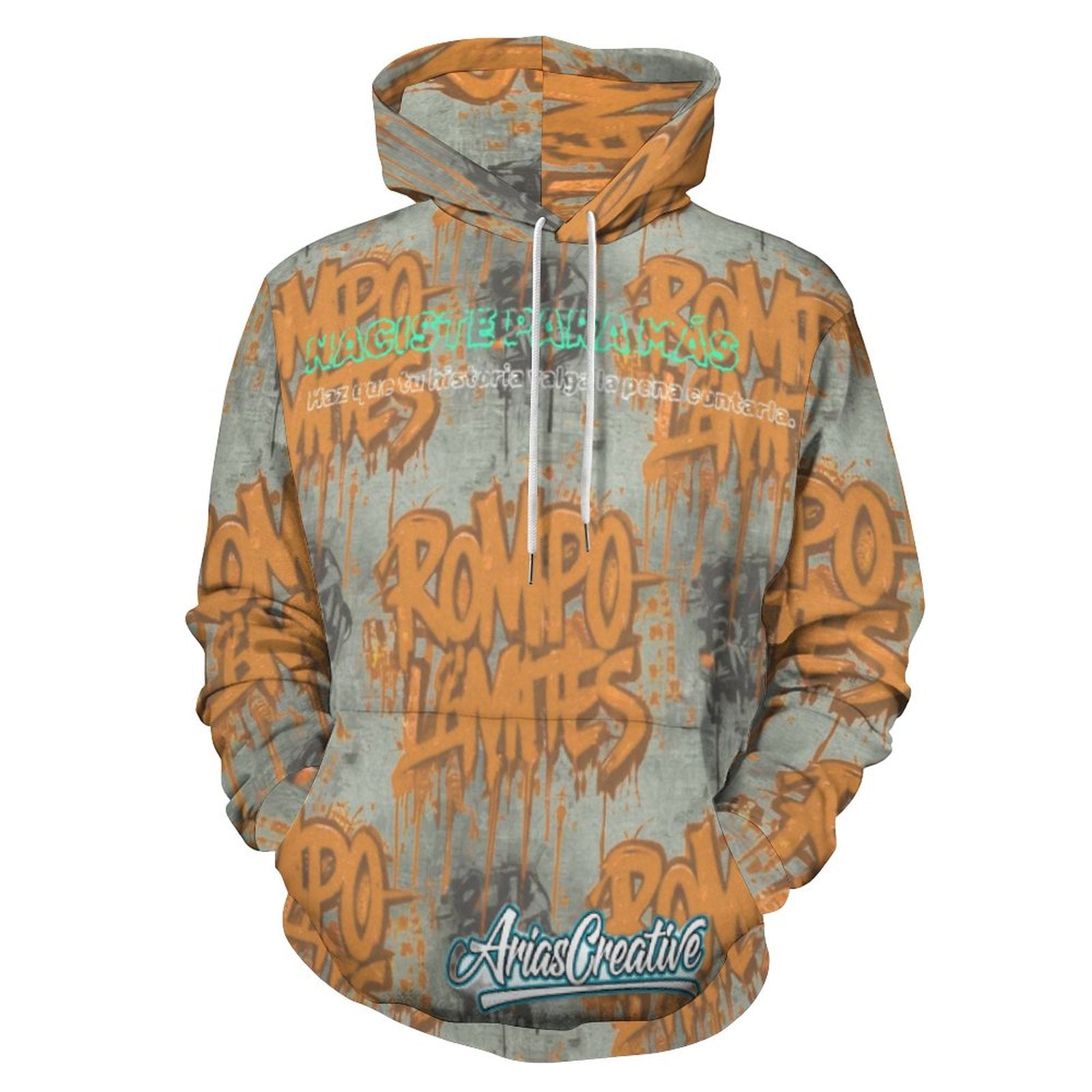 Sudadera con capucha AriasCreative “ROMPO MIS LÍMITES” de streetwear urbano, con diseño llamativo y estilo moderno.