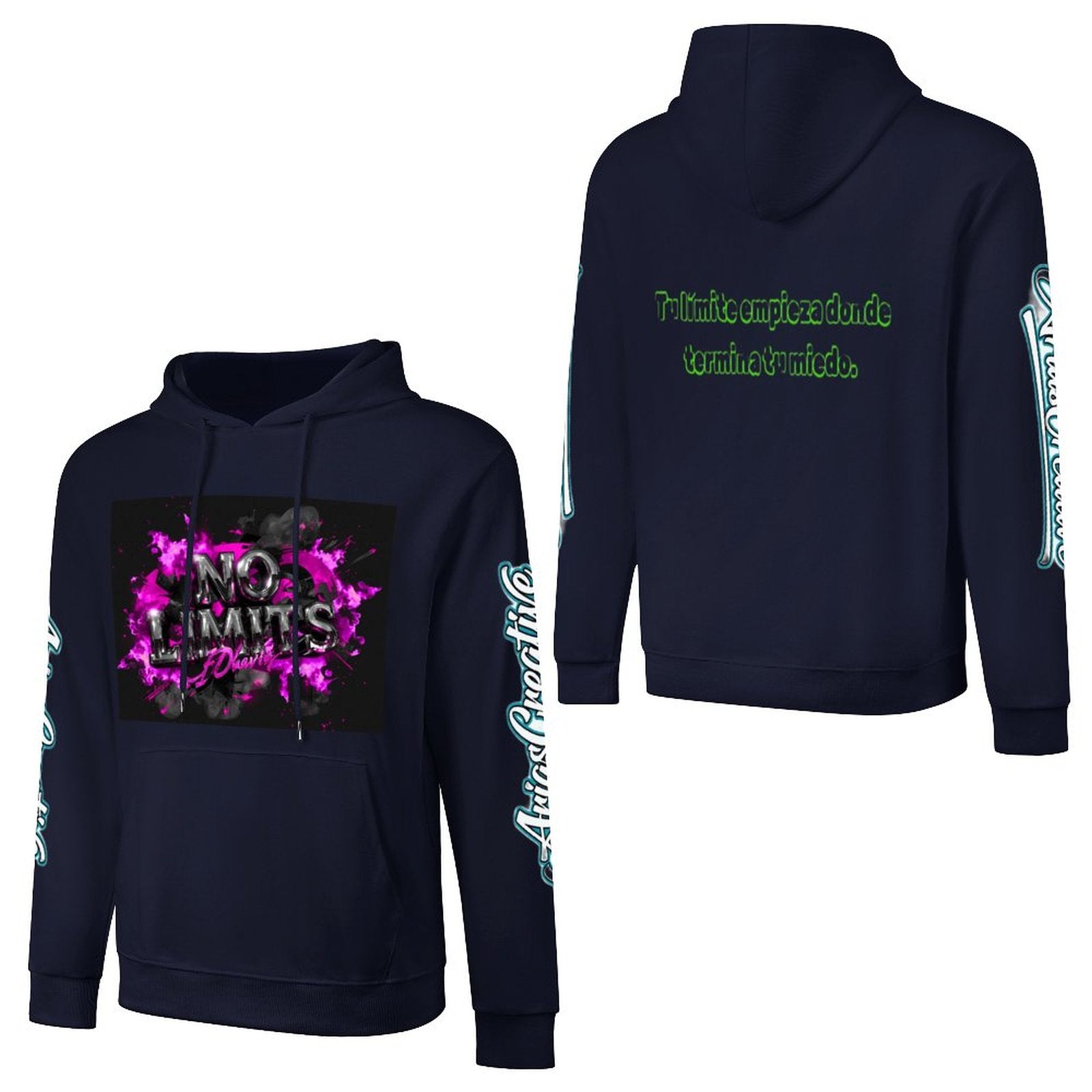 Hombre sudadera hoodie de algodón Peaprint, con capucha, bolsillo y estampado en frontal, espalda y manga.