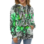 Sudadera verde para hombre de AriasCreative™ con capucha doble y estampado all-over, ideal para streetwear.