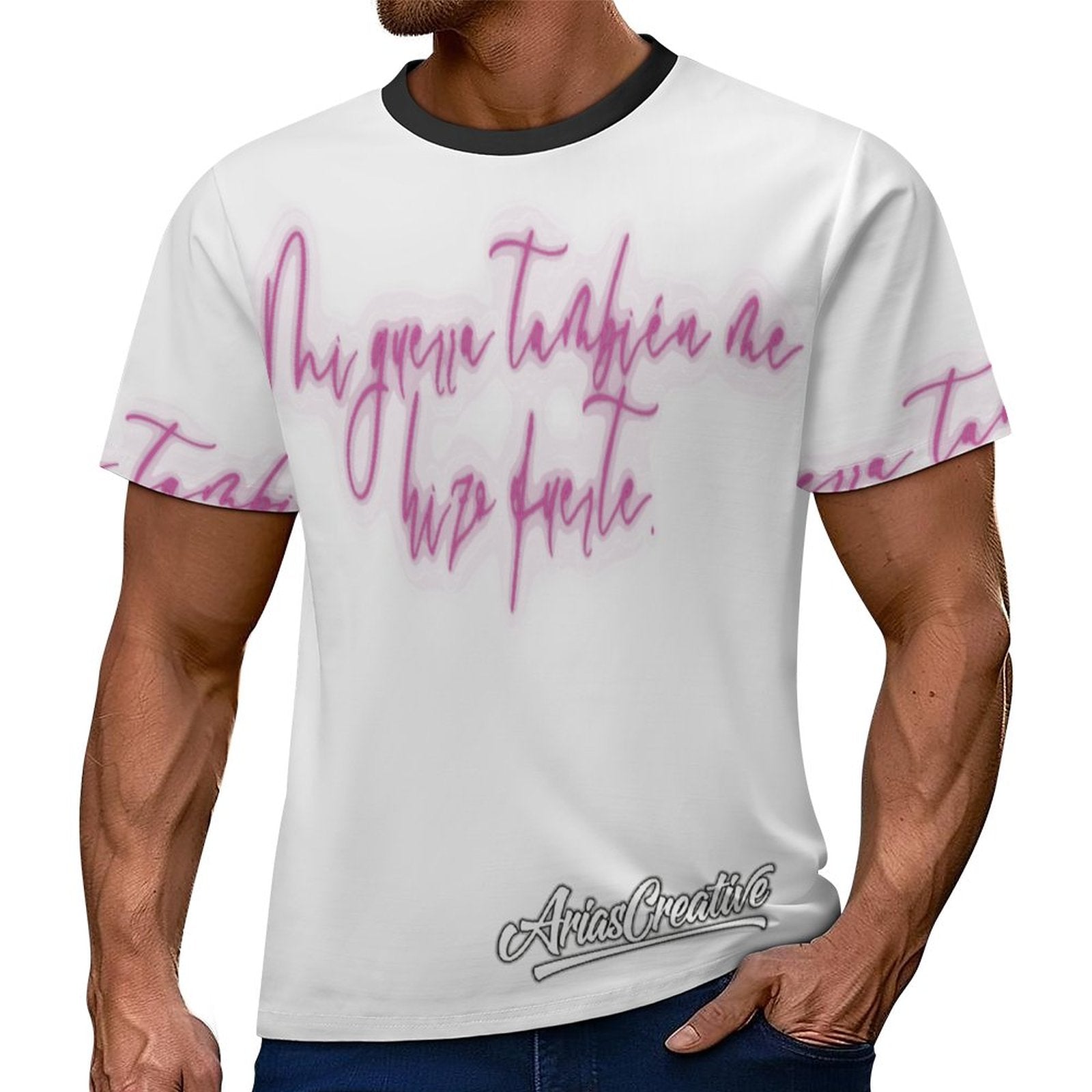 Camiseta rosa AriasCreative de streetwear premium con frase motivadora, diseñada por SALE-Personal Design en estilo casual.